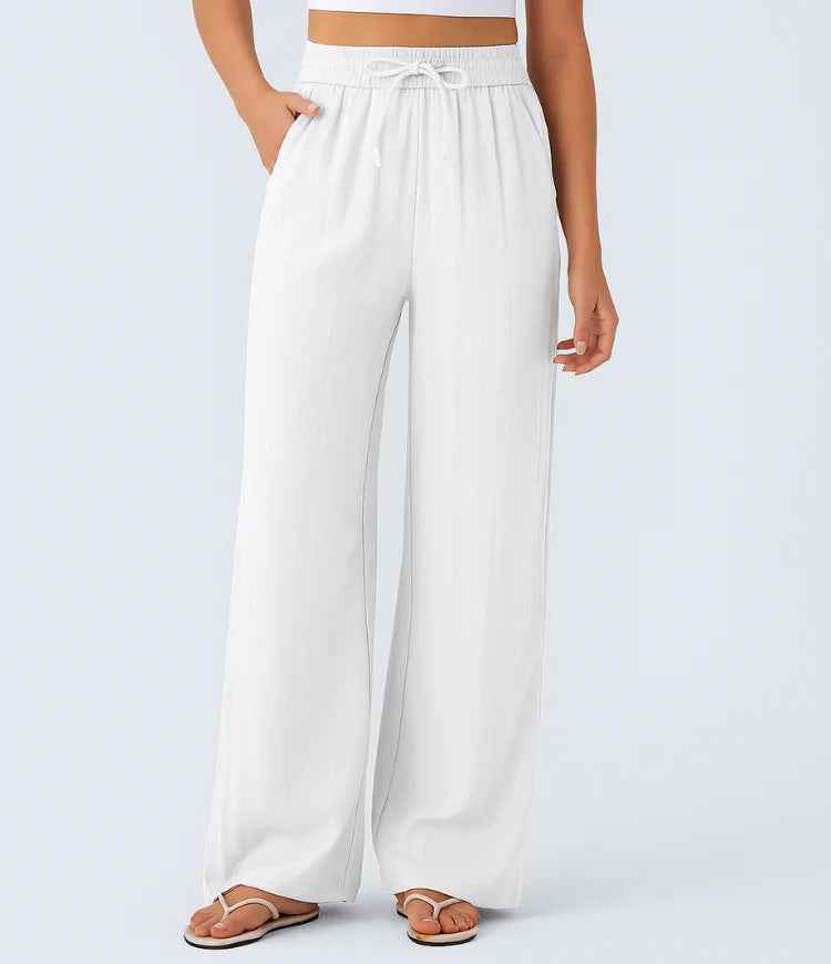 Women's Casual Wide-Leg Drawstring Pocket Pants