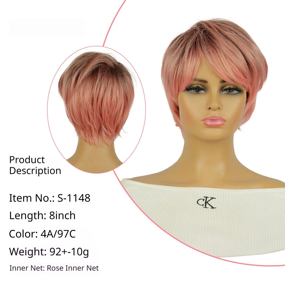 Gradient Bob Wig Full Headpiece - close-up