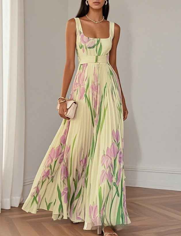Floral Print Pleated Midi Dress