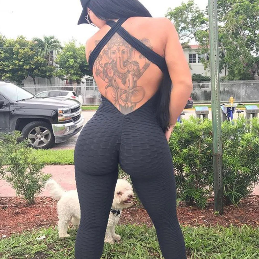 Bellanica - Sexy Backless Fitness Halter Jumpsuit