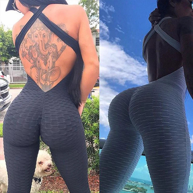 Bellanica - Sexy Backless Fitness Halter Jumpsuit