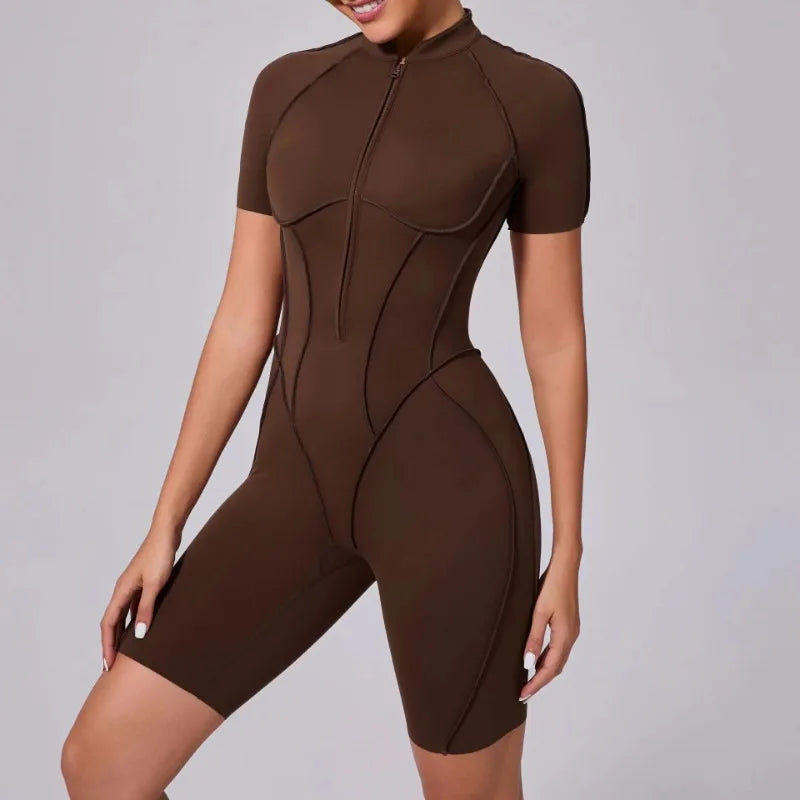Bellanica - Seamless Zipper Yoga Gym Jumpsuit