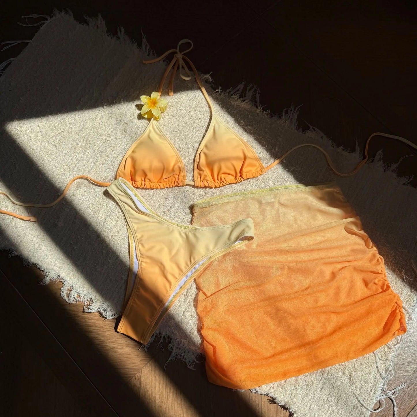 Bellanica - Gradient Halter Bikini Set with Skirt