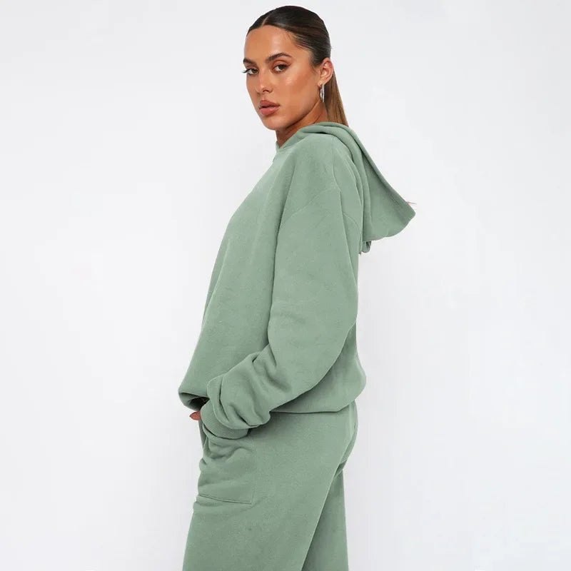 Bellanica - Women's Solid Hooded Sweatshirt Set