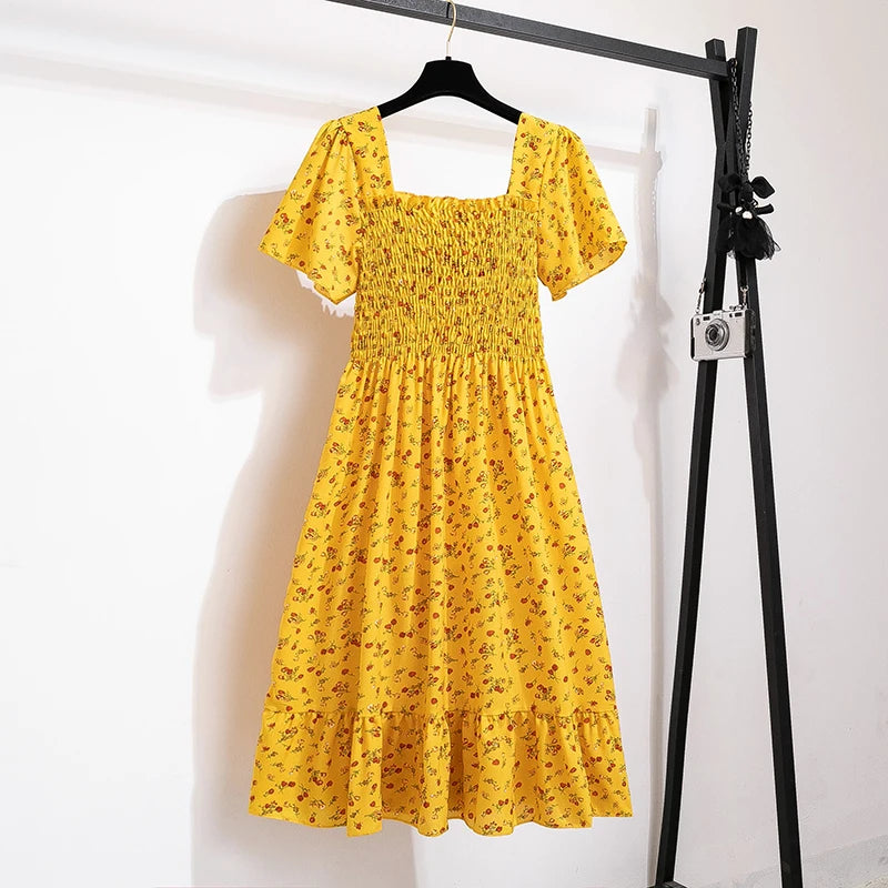 Bellanica - Floral Chiffon Pleated Midi Dress