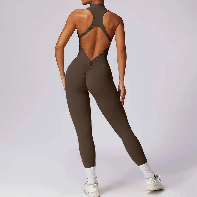Bellanica - Backless Scrunch Zip Gym Jumpsuit