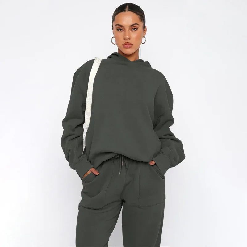 Bellanica - Women's Solid Hooded Sweatshirt Set