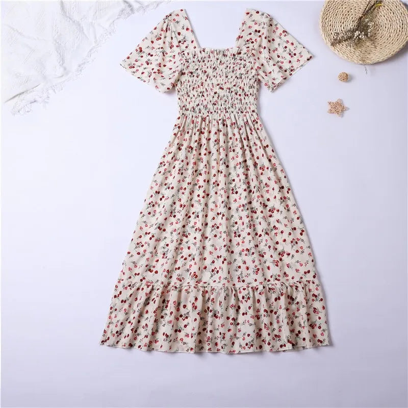 Bellanica - Floral Chiffon Pleated Midi Dress