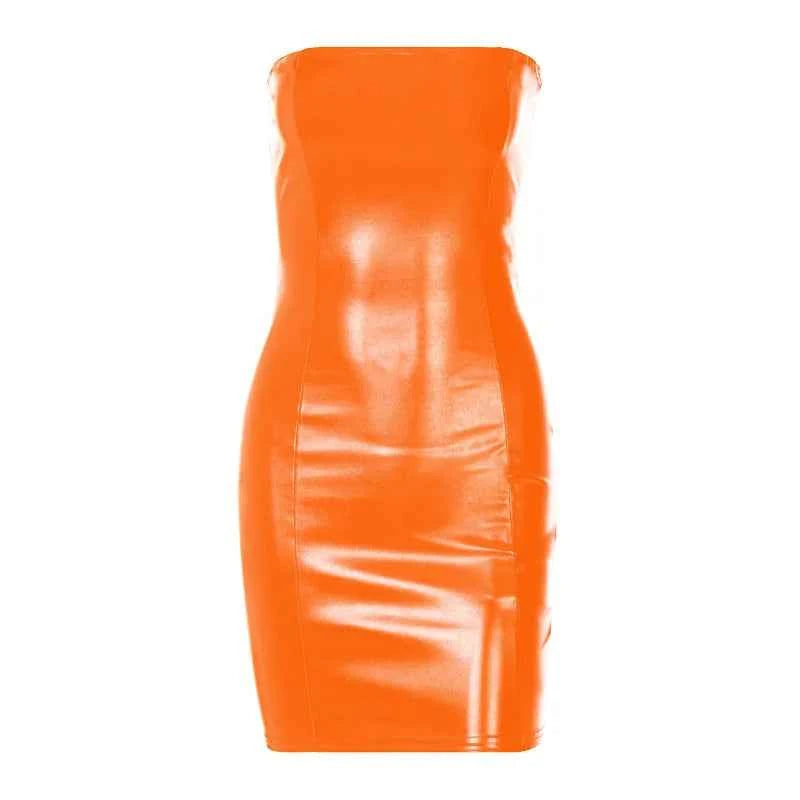 Strapless PU Leather Bodycon Mini Dress