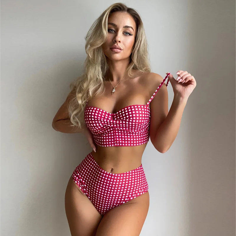Bellanica - Plaid High-Waist Bikini Set