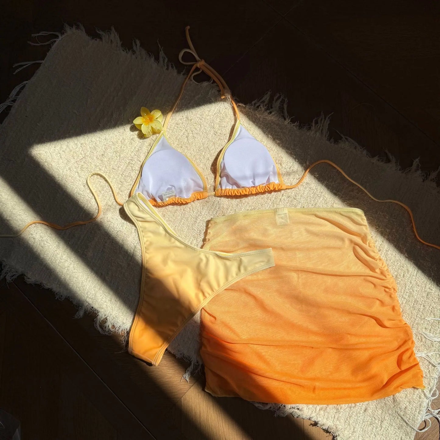 Bellanica - Gradient Halter Bikini Set with Skirt
