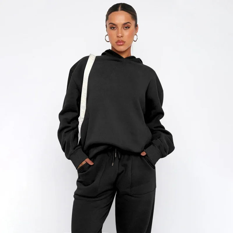 Bellanica - Women's Solid Hooded Sweatshirt Set