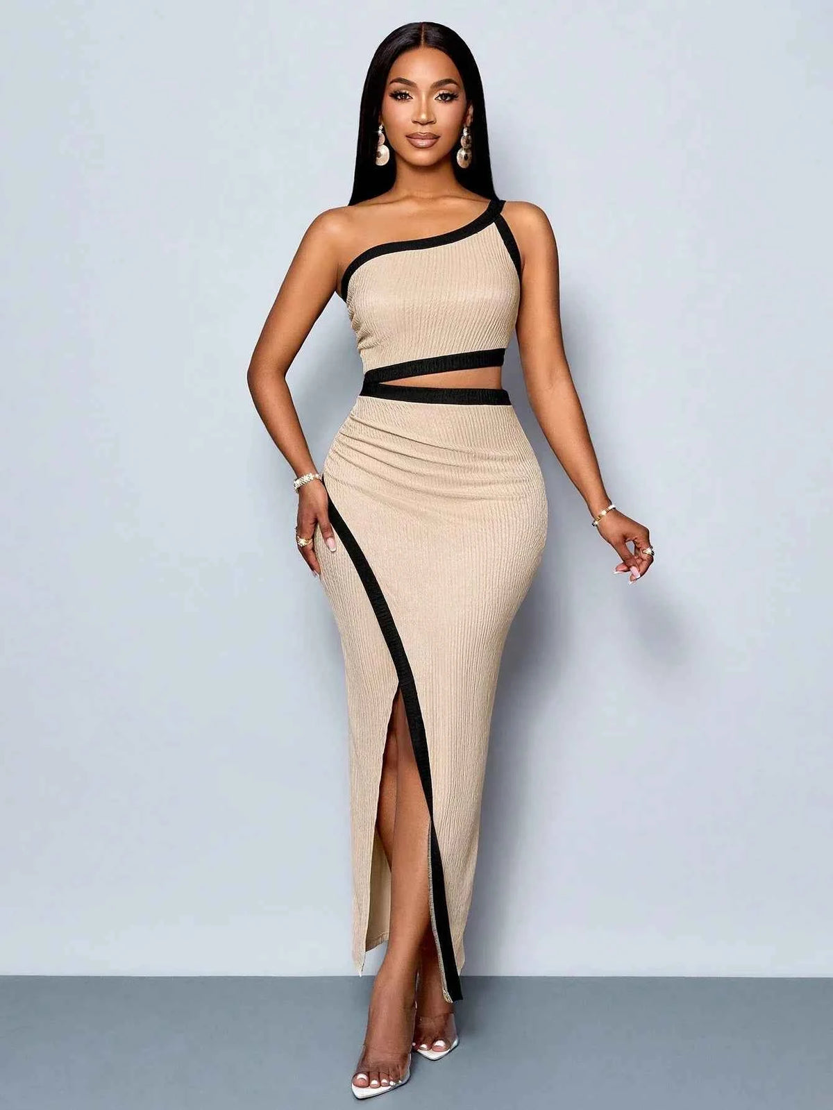 Sexy one-shoulder slit vacation dress