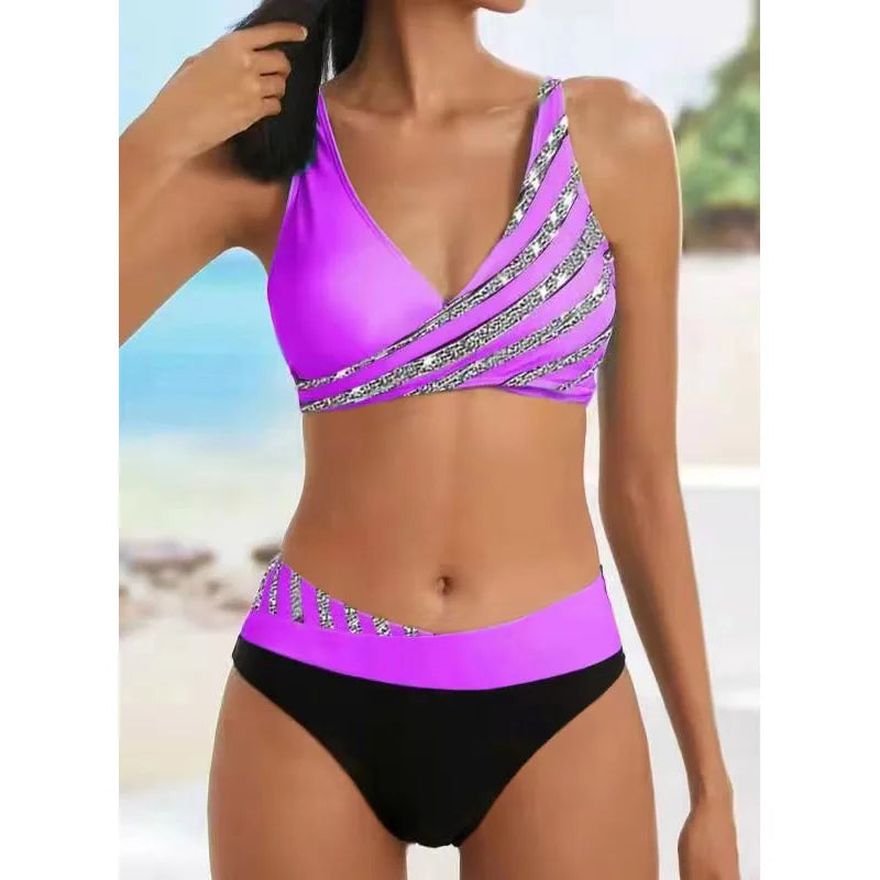 Bellanica - Shiny Print Lace-Up Bikini Set