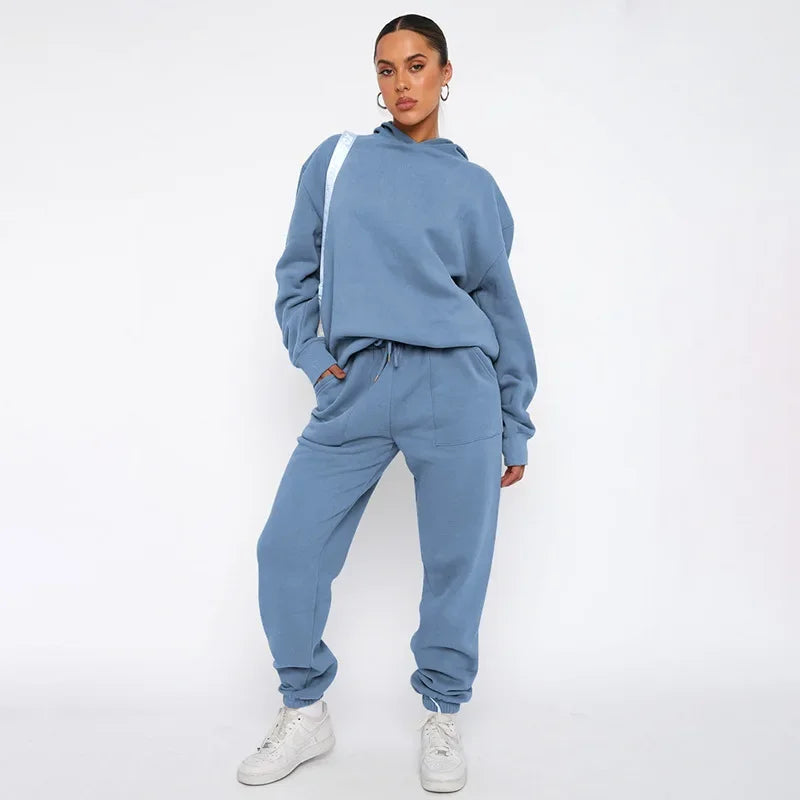 Bellanica - Women's Solid Hooded Sweatshirt Set