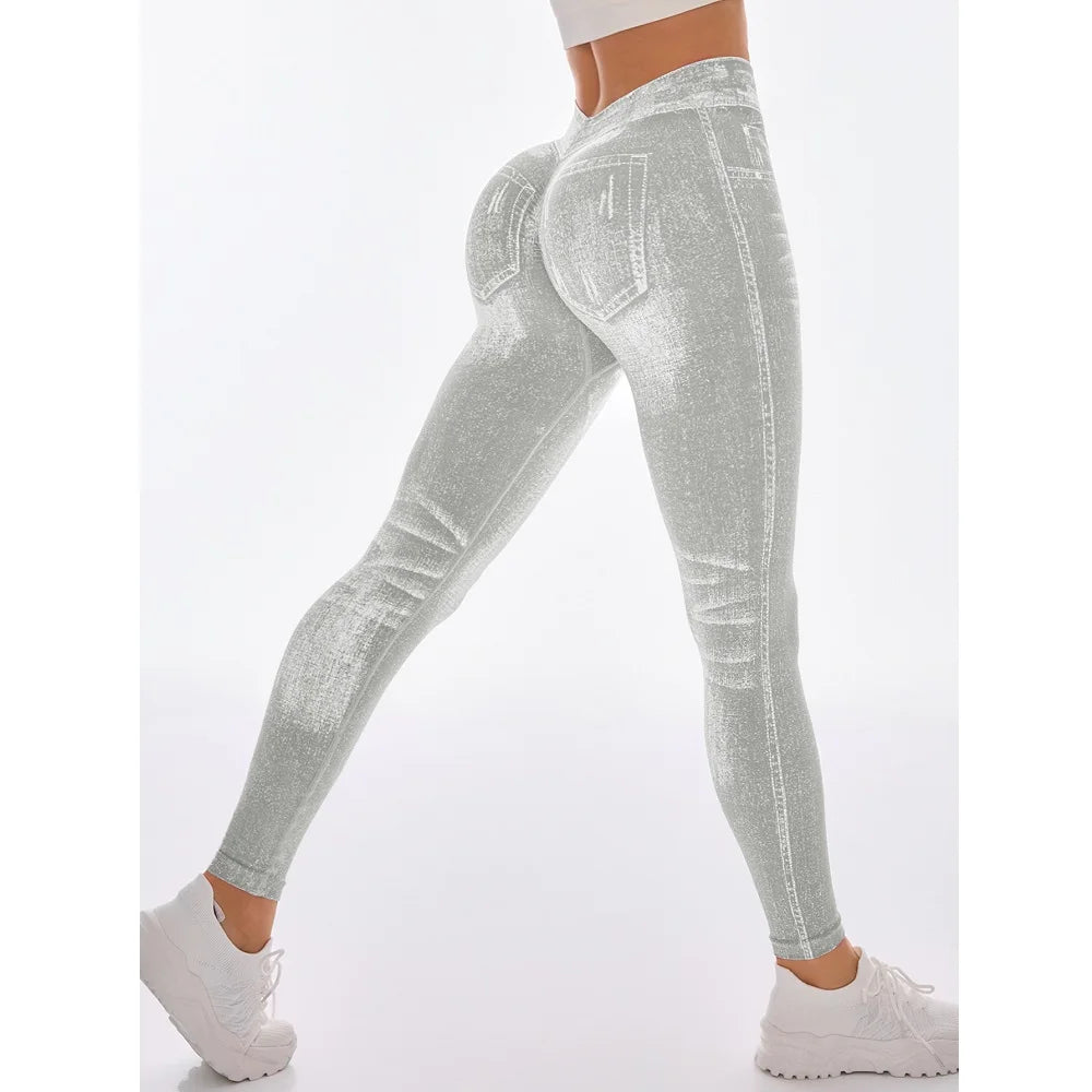 Bellanica - Seamless Faux Jeans Fitness Leggings