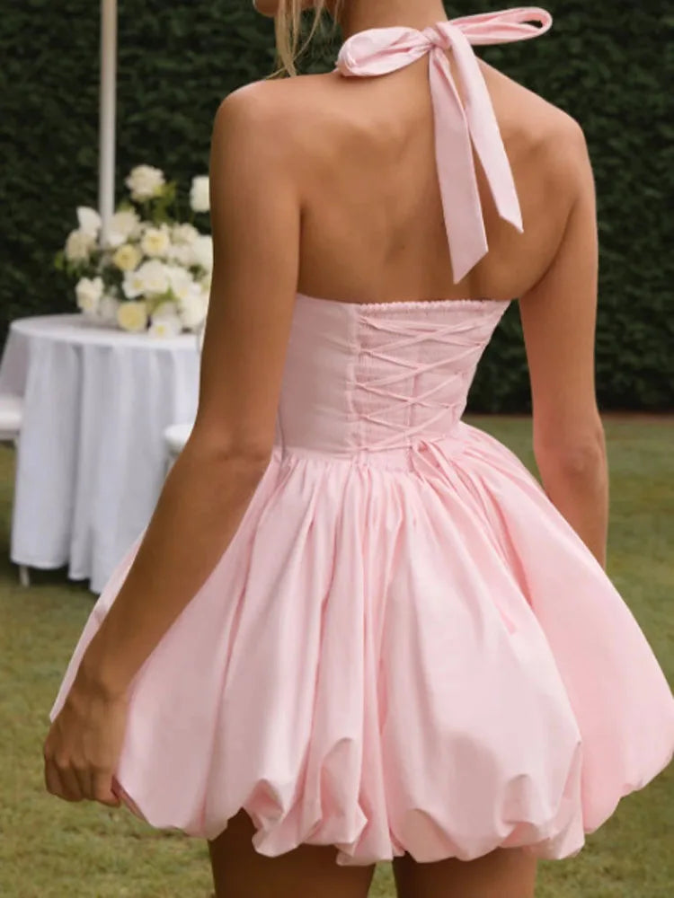 Bellanica - Backless Halter High-Waist Party Dress