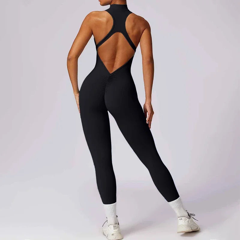 Bellanica - Backless Scrunch Zip Gym Jumpsuit