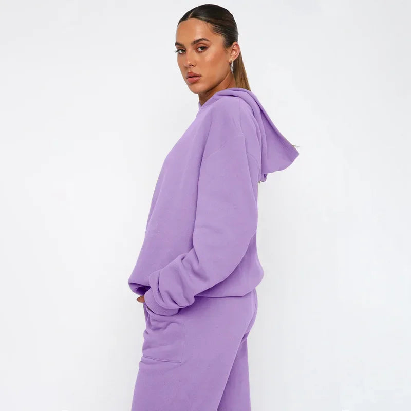 Bellanica - Women's Solid Hooded Sweatshirt Set