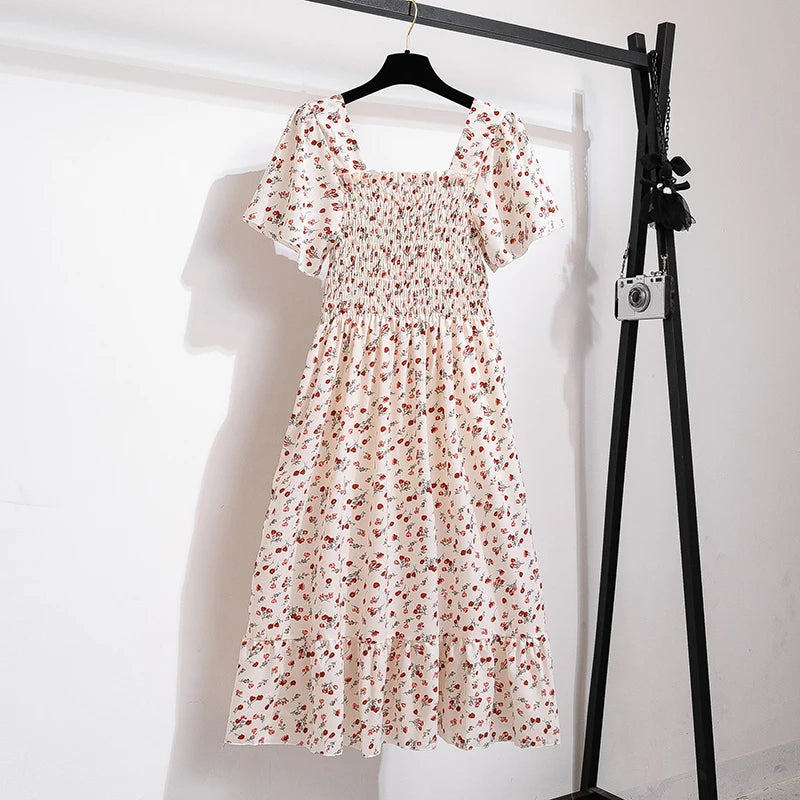 Bellanica - Floral Chiffon Pleated Midi Dress