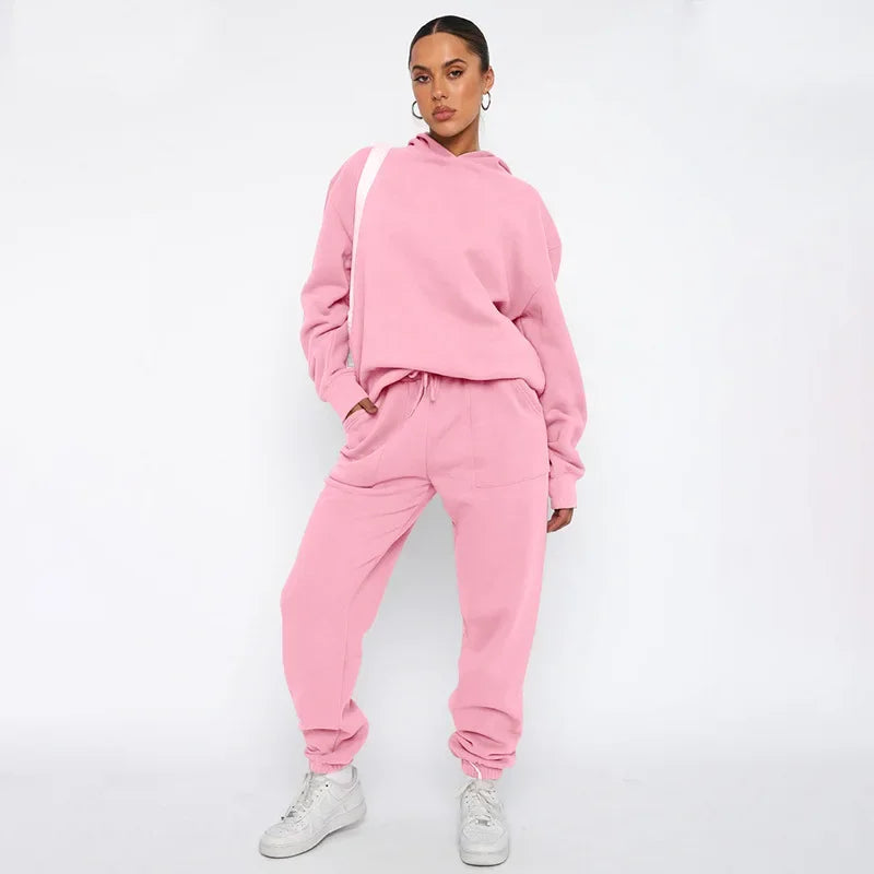 Bellanica - Women's Solid Hooded Sweatshirt Set