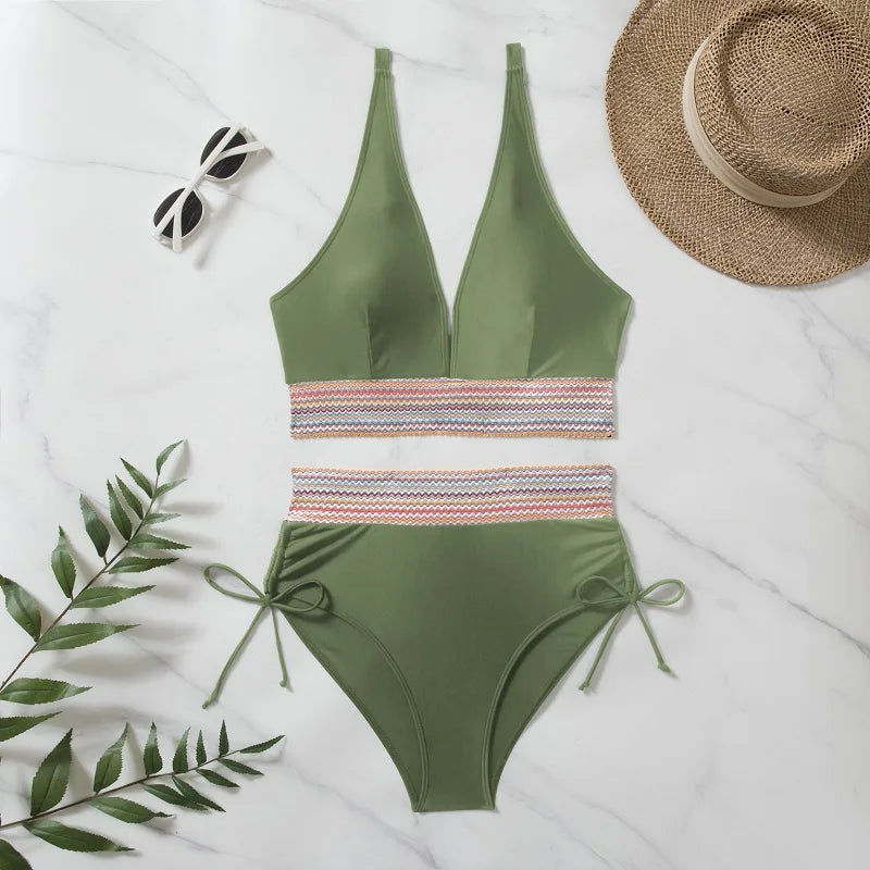 Bellanica - Drawstring High-Waist Bikini Set