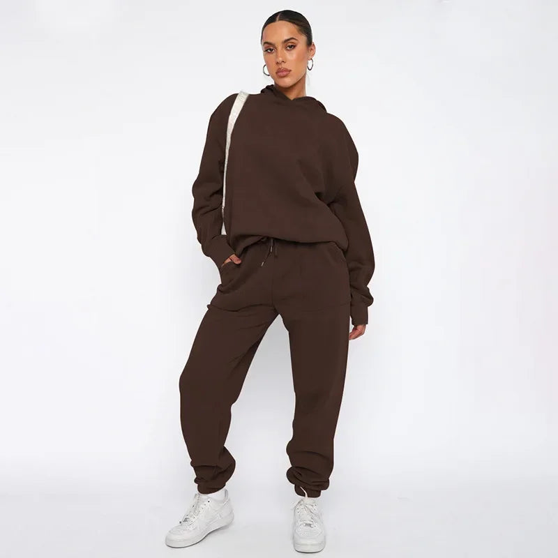Bellanica - Women's Solid Hooded Sweatshirt Set