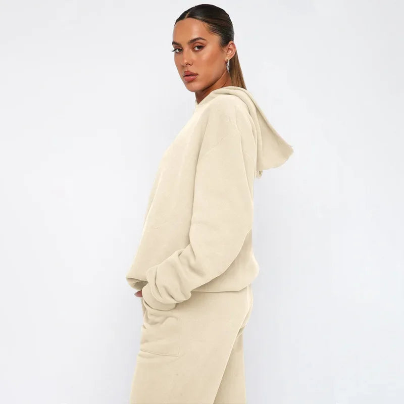 Bellanica - Women's Solid Hooded Sweatshirt Set