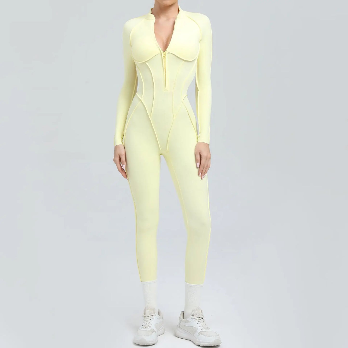 Bellanica - Seamless Zipper Yoga Gym Jumpsuit