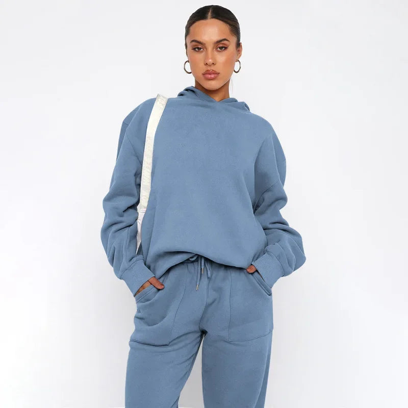 Bellanica - Women's Solid Hooded Sweatshirt Set