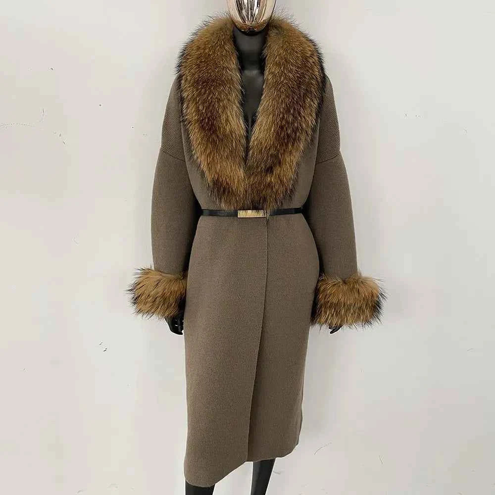 Faux Fox Fur Jacket - Long Knitwear Style