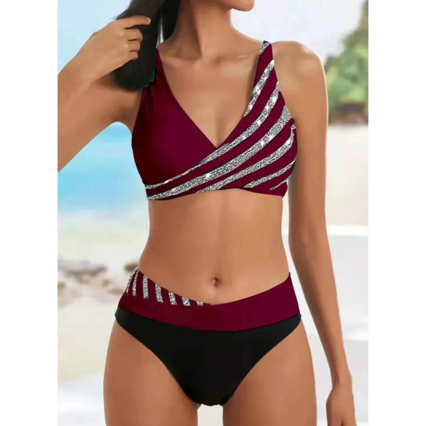 Bellanica - Shiny Print Lace-Up Bikini Set