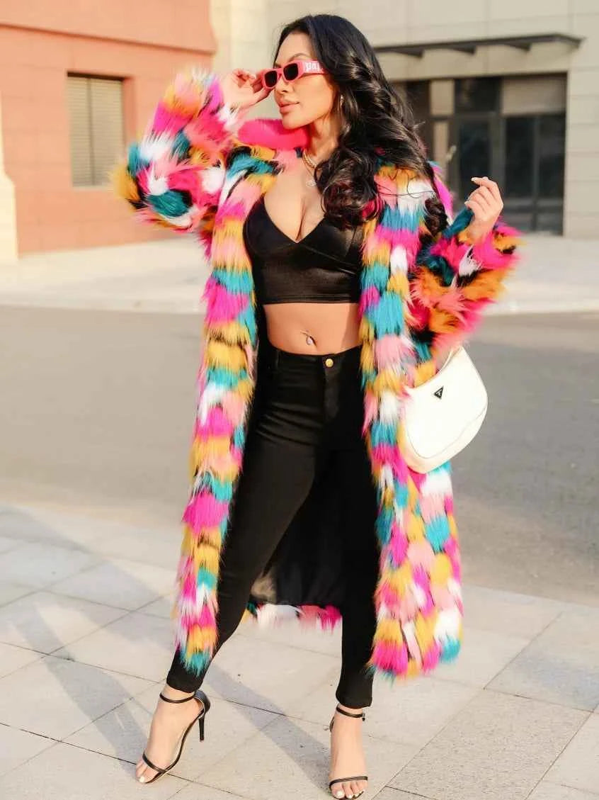 Women’s Rainbow Faux-Fur Coat