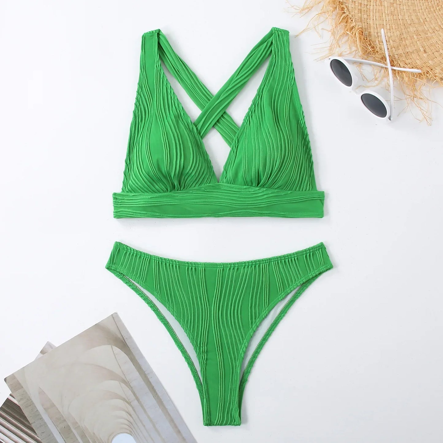 Bellanica - Crinkled High-Cut Bikini Set