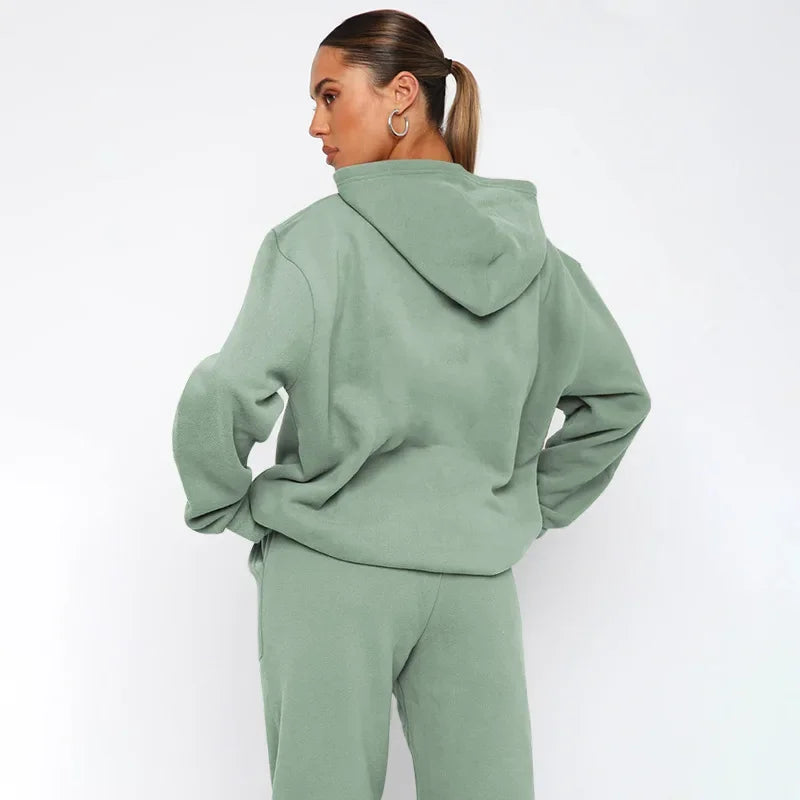 Bellanica - Women's Solid Hooded Sweatshirt Set