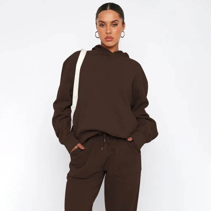 Bellanica - Women's Solid Hooded Sweatshirt Set