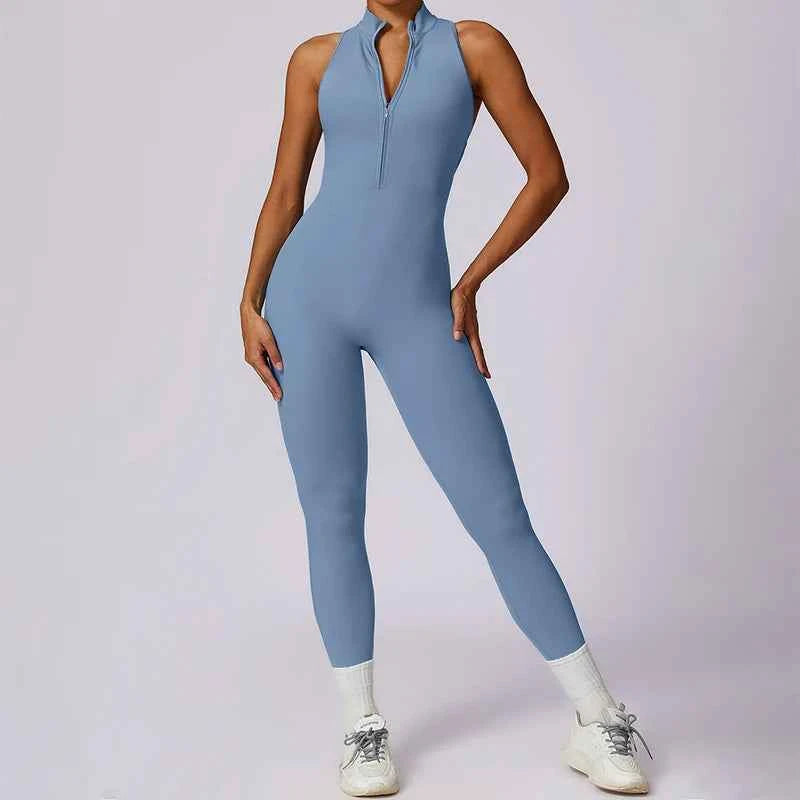 Backless Scrunch Zip Gym Jumpsuit