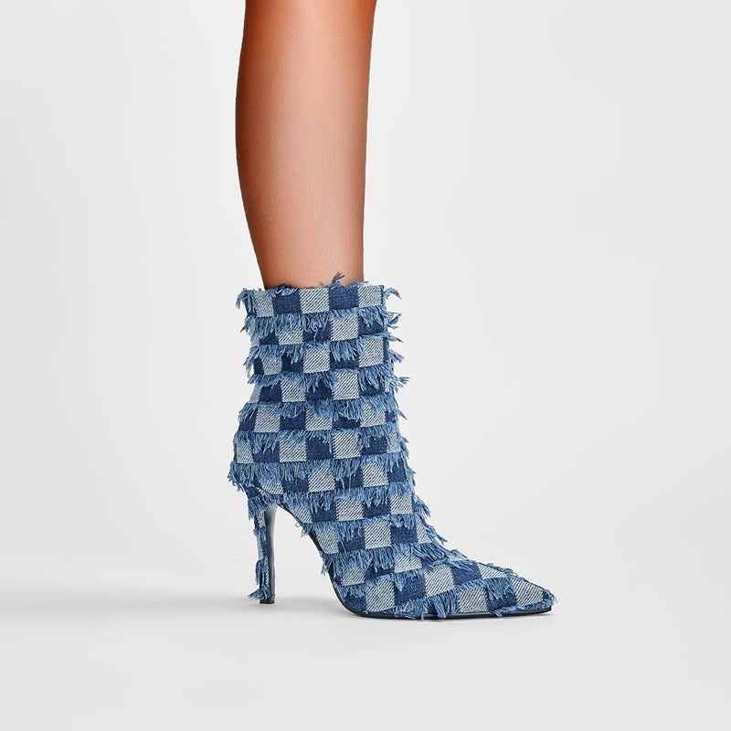 Bellanica - Denim plaid high-heel boots