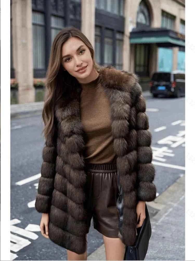 Brown Hooded Faux Mink Coat