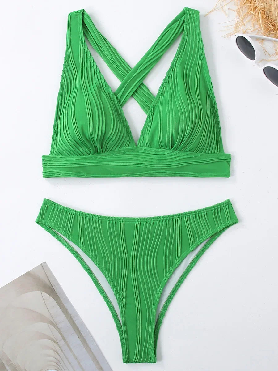 Bellanica - Crinkled High-Cut Bikini Set