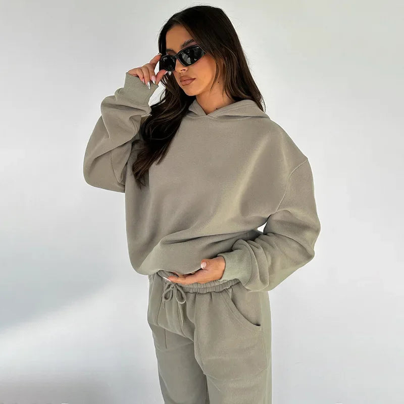 Bellanica - Women's Solid Hooded Sweatshirt Set