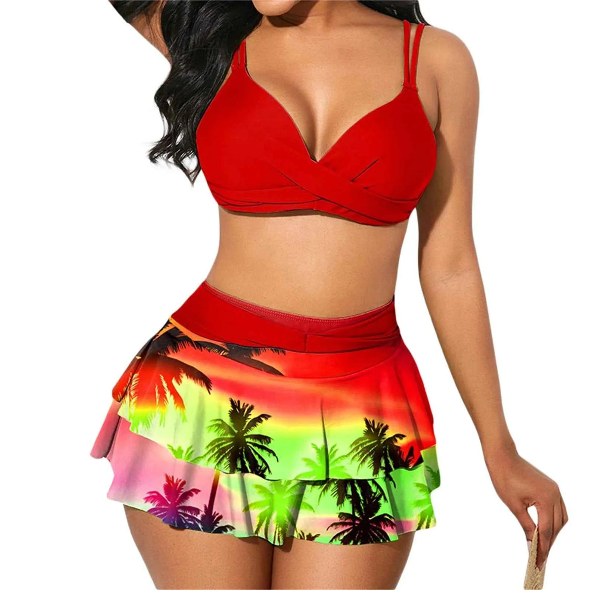 Wrap Bikini Top with Ruffle Skirt Set
