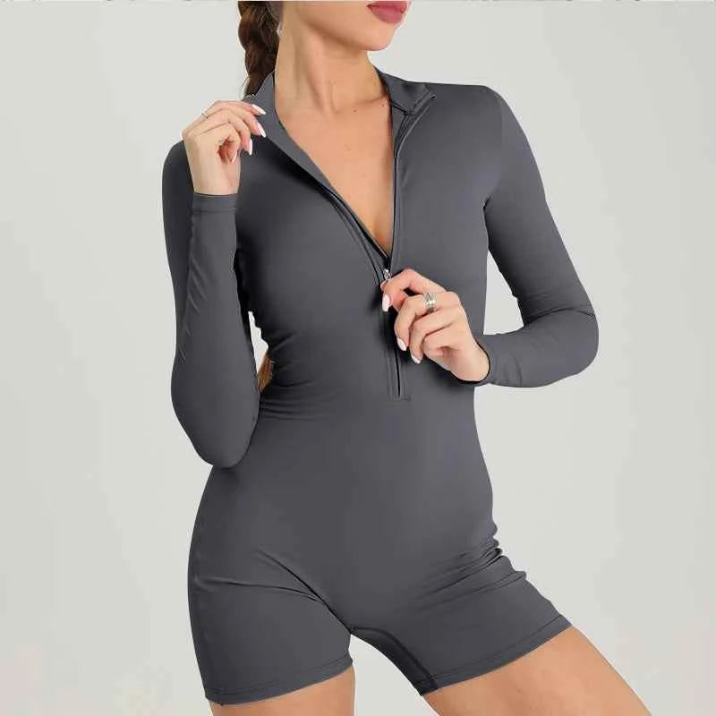 Long-Sleeve One-Piece Workout Romper