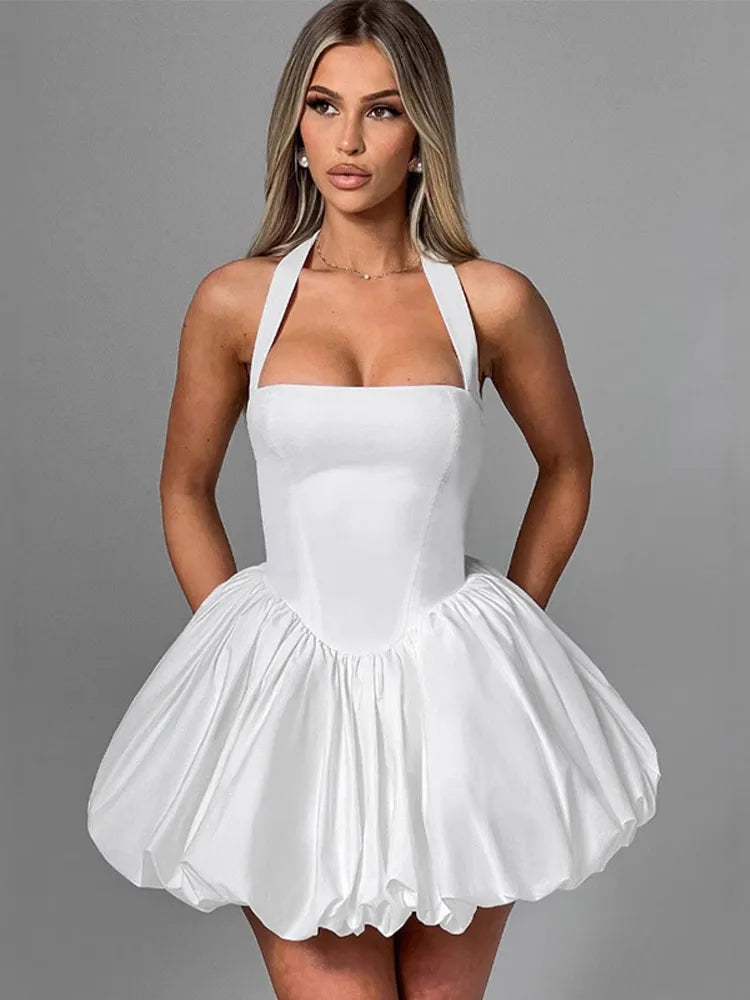 Bellanica - Elegant Pink Halter Pleated Mini Dress