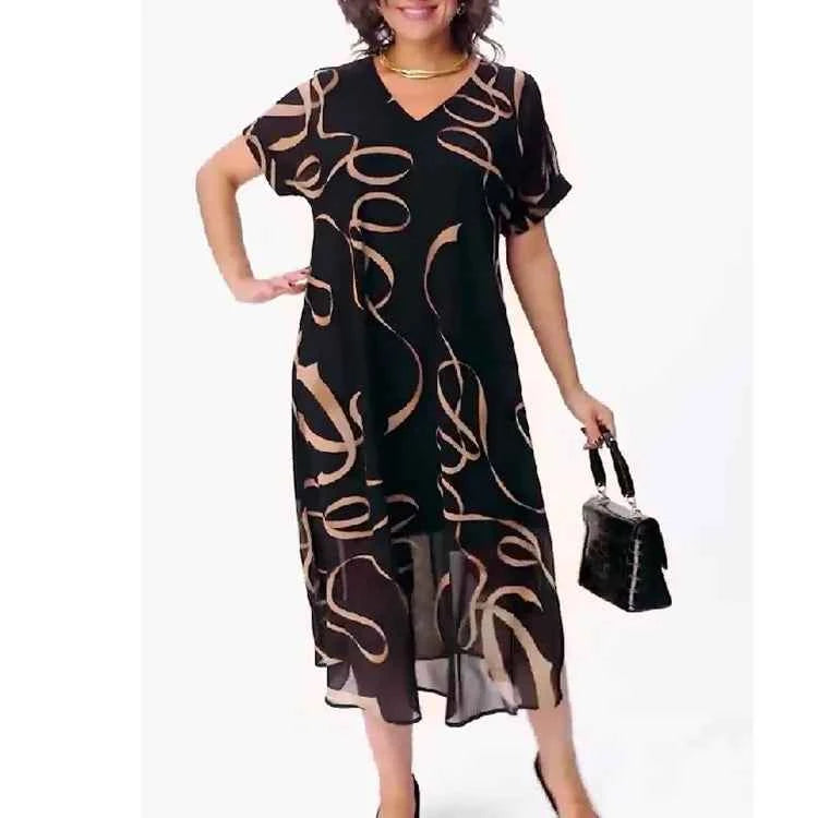 Vintage Floral V-Neck Chiffon Maxi Dress