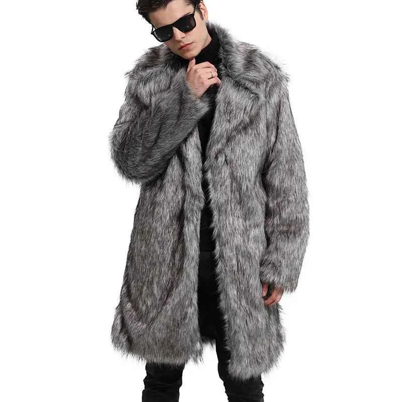 Men’s Long Faux-Fur Overcoat