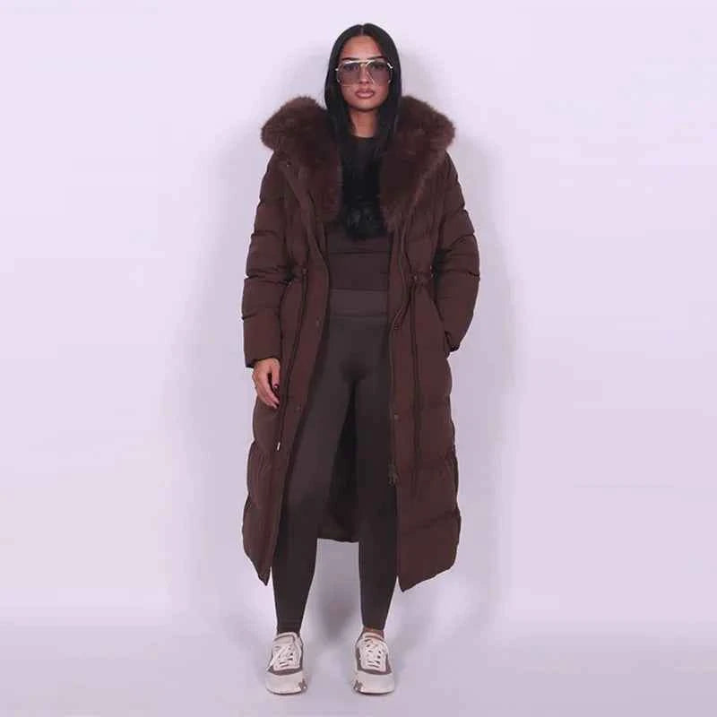 Women's warm belted hooded winter parka