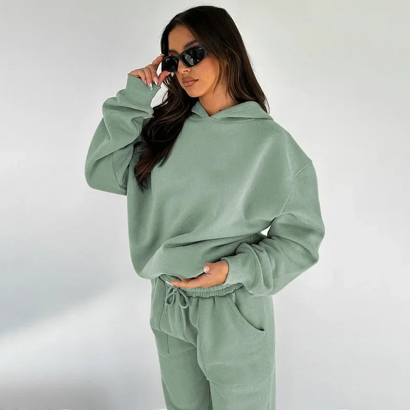 Bellanica - Women's Solid Hooded Sweatshirt Set