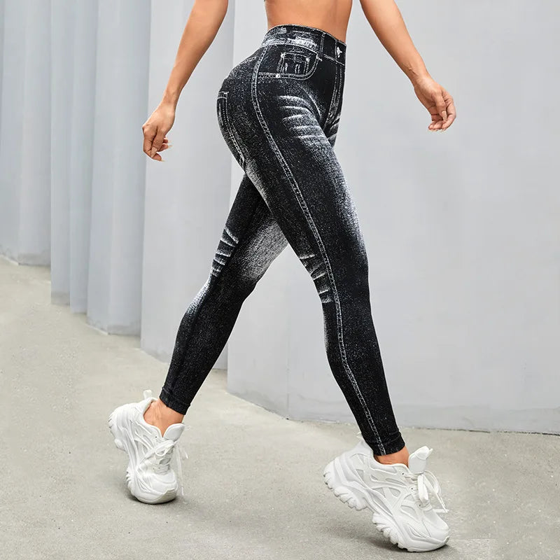 Bellanica - Seamless Faux Jeans Fitness Leggings