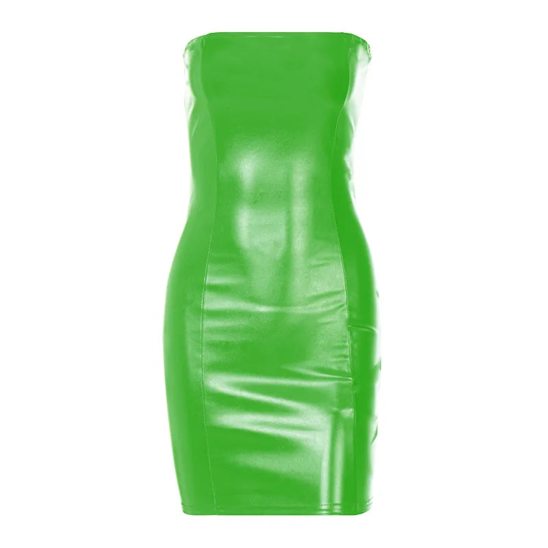 Bellanica - Sexy Strapless PU Leather PU Summer Dress